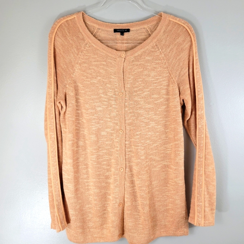 Lafayette 148 New York Peach Knit Button-Front Cardigan